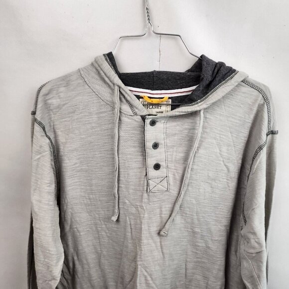 Free Planet Mens Hoodie Size Large Gray Heather 1/4 Button Lightweight Pullover - Picture 2 of 6